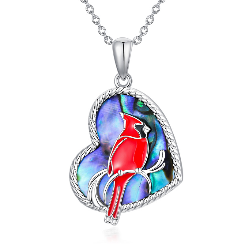 Sterling Silver Heart Abalone Shellfish Cardinal Pendant Necklace-16