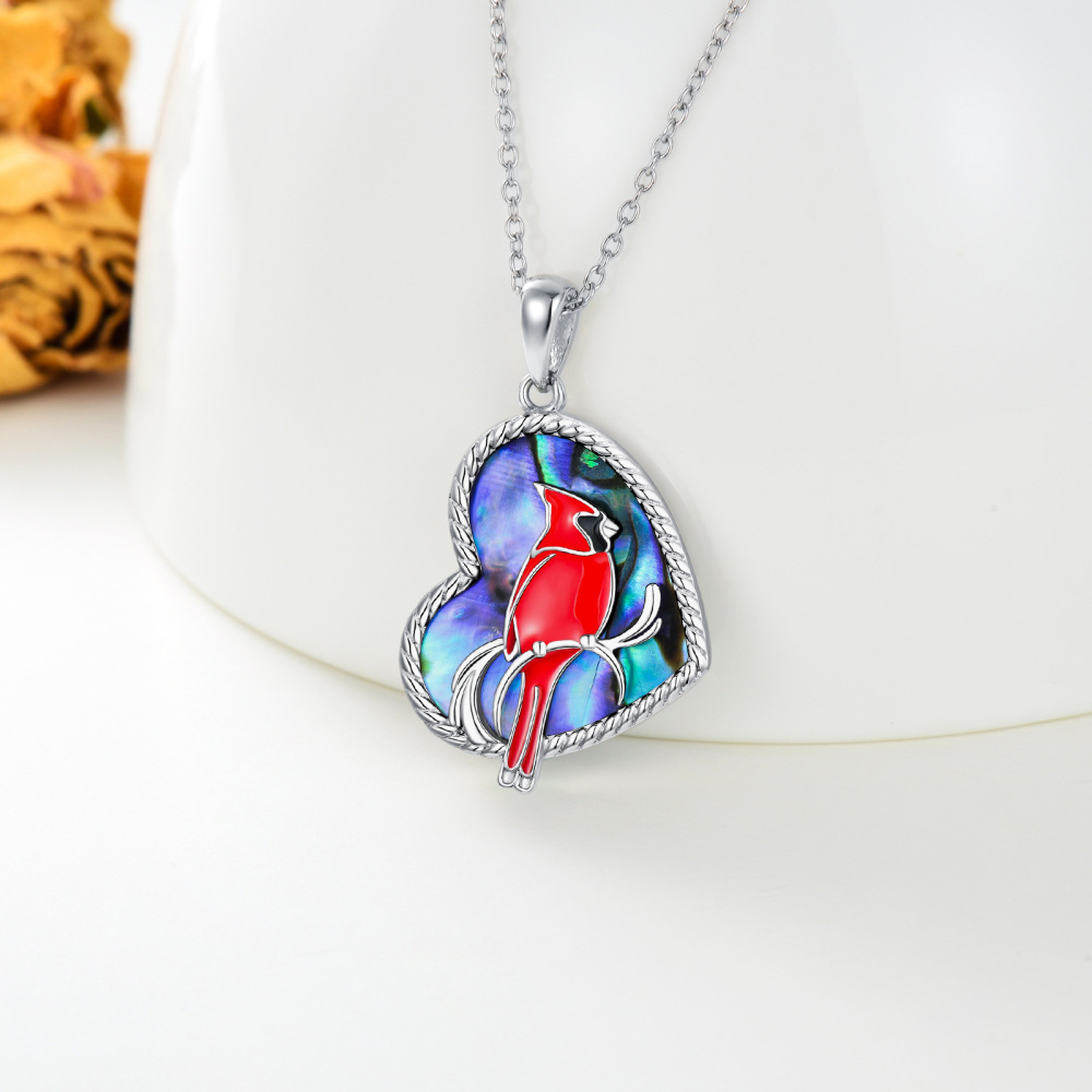 Sterling Silver Heart Abalone Shellfish Cardinal Pendant Necklace-4