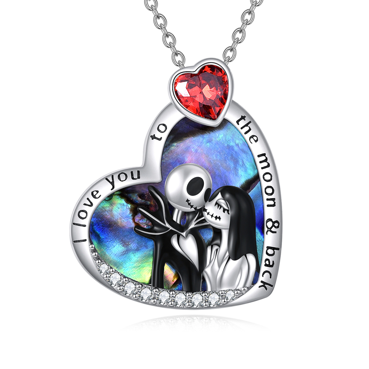 Sterling Silver Heart Abalone Shellfish Pendant Engraving Necklace For Couple-1