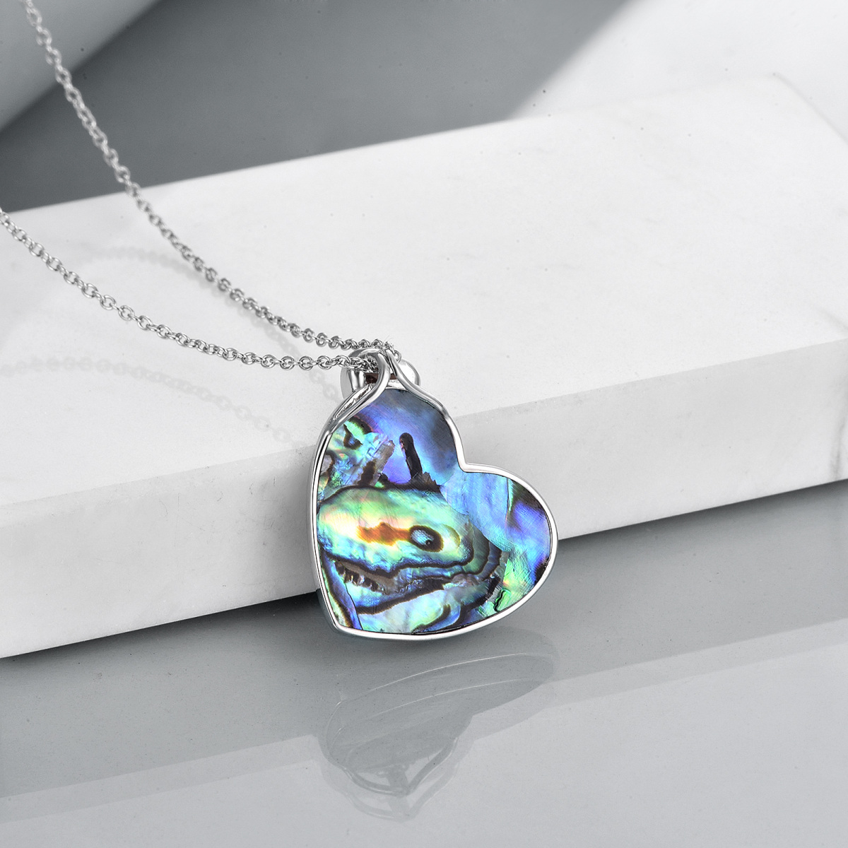 Sterling Silver Heart Abalone Shellfish Pendant Engraving Necklace For Couple-5