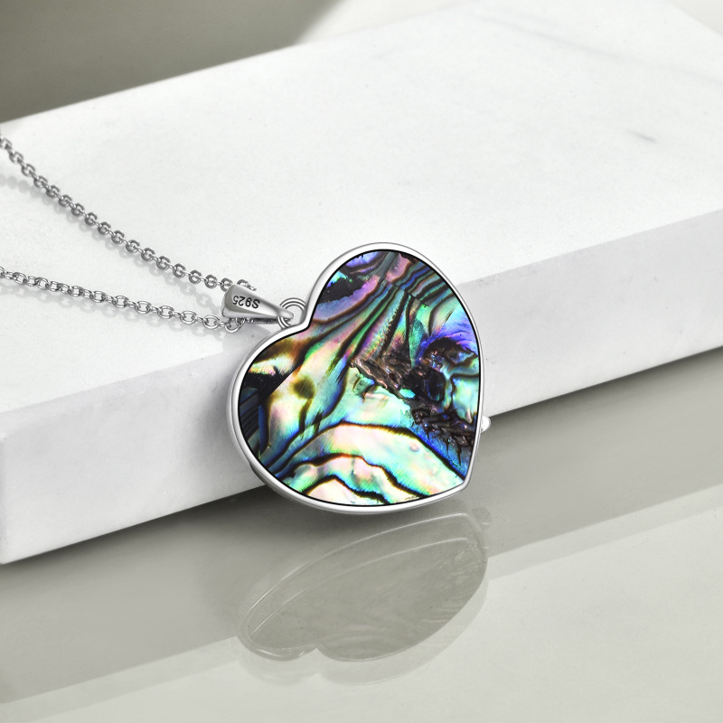 Sterling Silver Heart Abalone Shellfish Raven & Heart Pendant Necklace For Women Best Friends-4