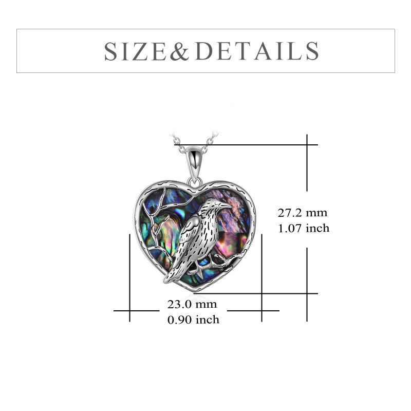Sterling Silver Heart Abalone Shellfish Raven & Heart Pendant Necklace For Women Best Friends-5