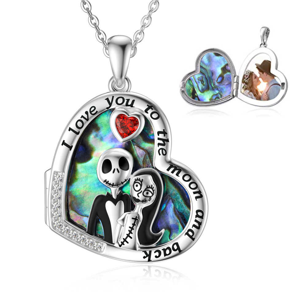 Crânio personalizado 925 Silve Abalone Marisco Foto Medalhão Colares Presentes para Ela-1