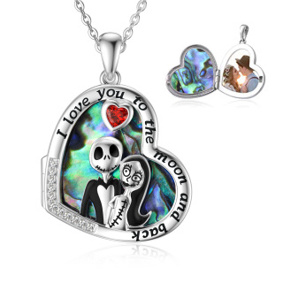 Sterling Silver Heart Abalone Shellfish Skull Personalized Photo Locket Necklace with Engraved Word-31