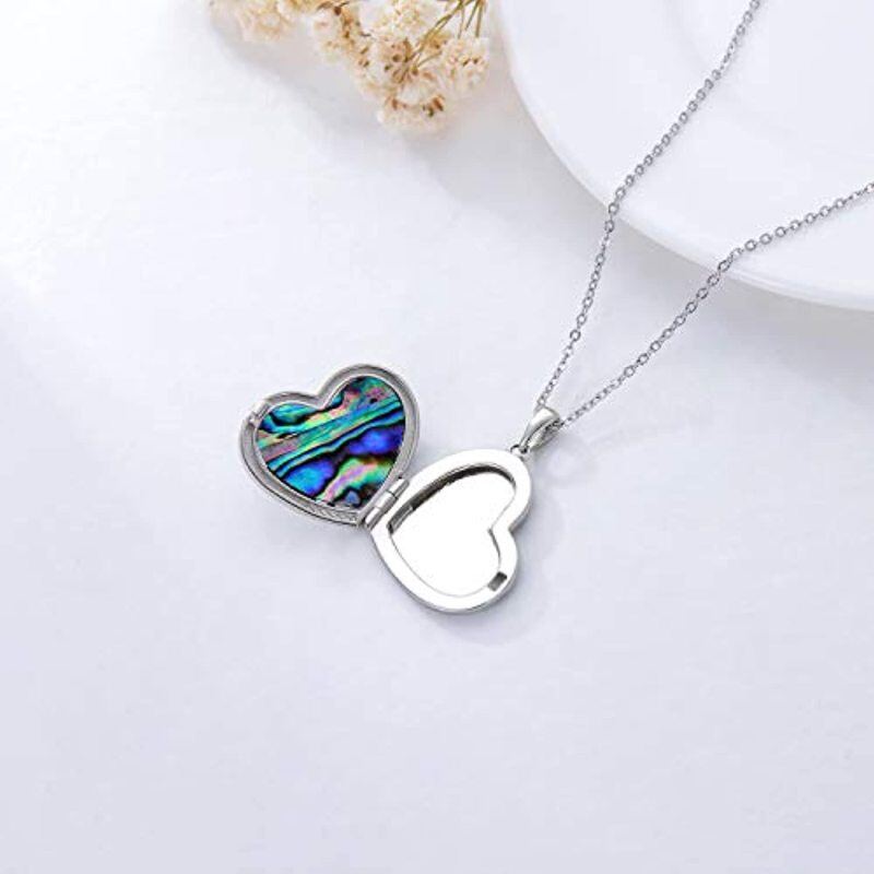 Sterling zilveren hart abalone schelpdieren schedel gepersonaliseerde fotozakje ketting met gegraveerd woord-5