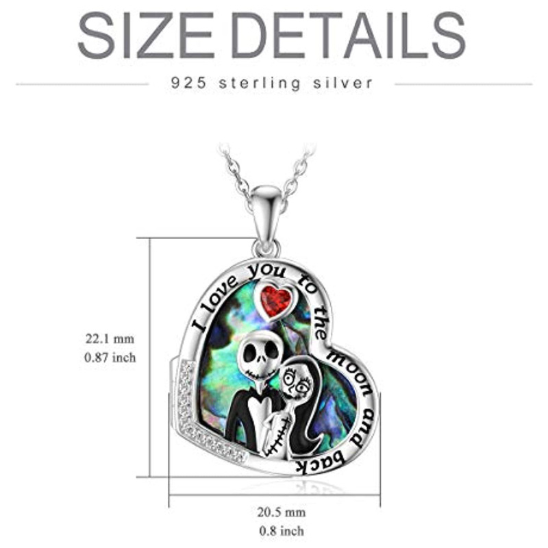 Sterling zilveren hart abalone schelpdieren schedel gepersonaliseerde fotozakje ketting met gegraveerd woord-6