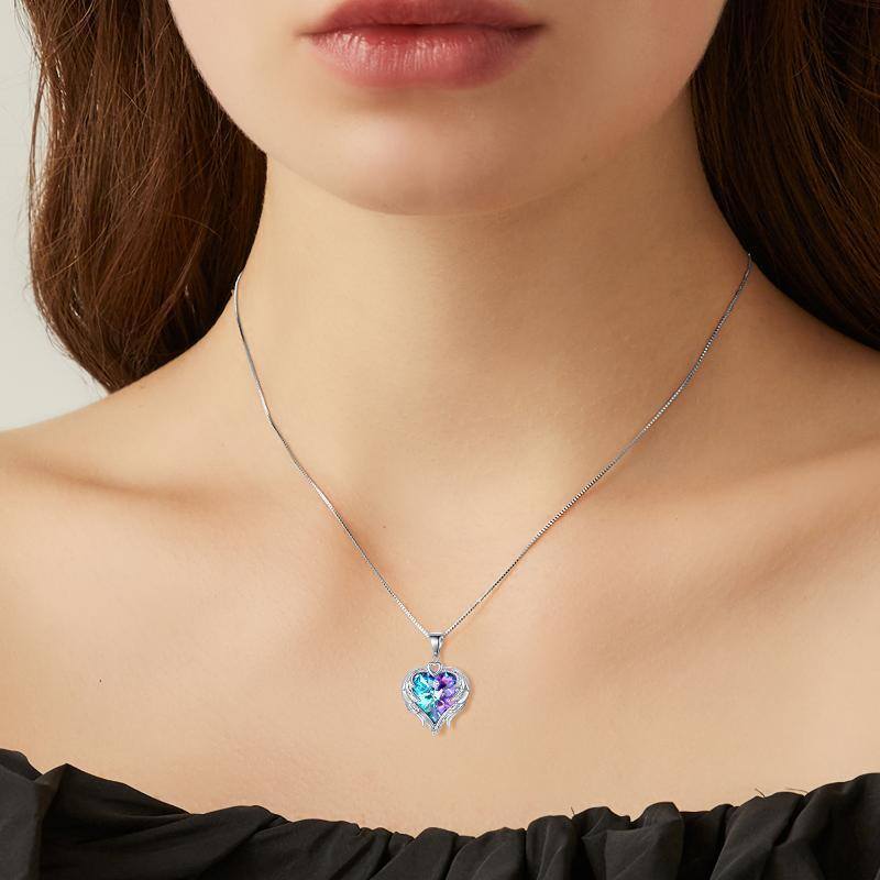 Collier pendentif en argent sterling avec pendentif en cristal d'aile d'ange en forme de cœur pour femmes-2