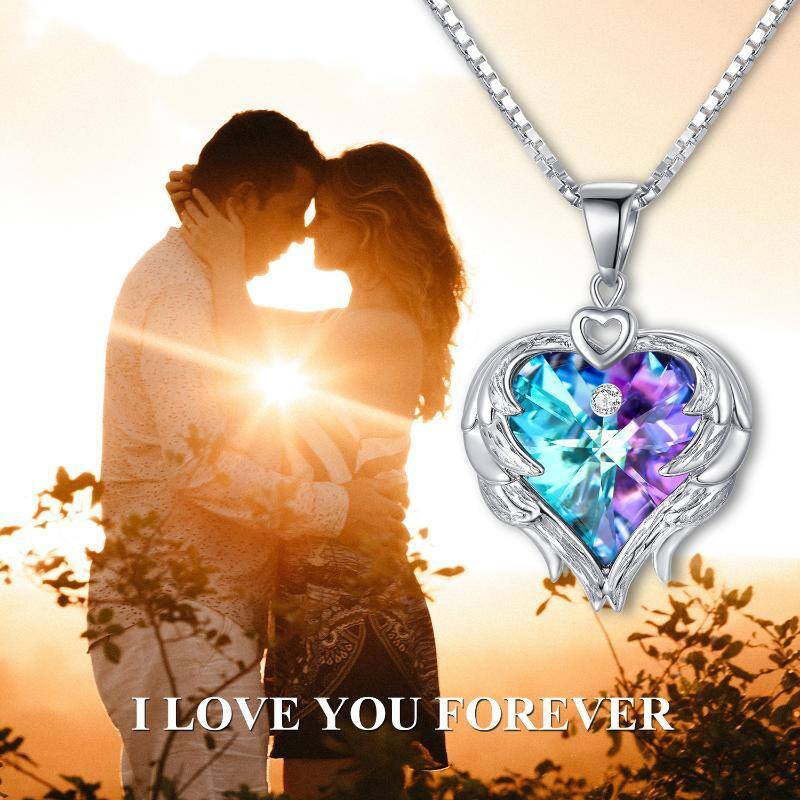 Sterling Silver Heart Angel Wing Crystal Pendant Necklace For Woemn-3