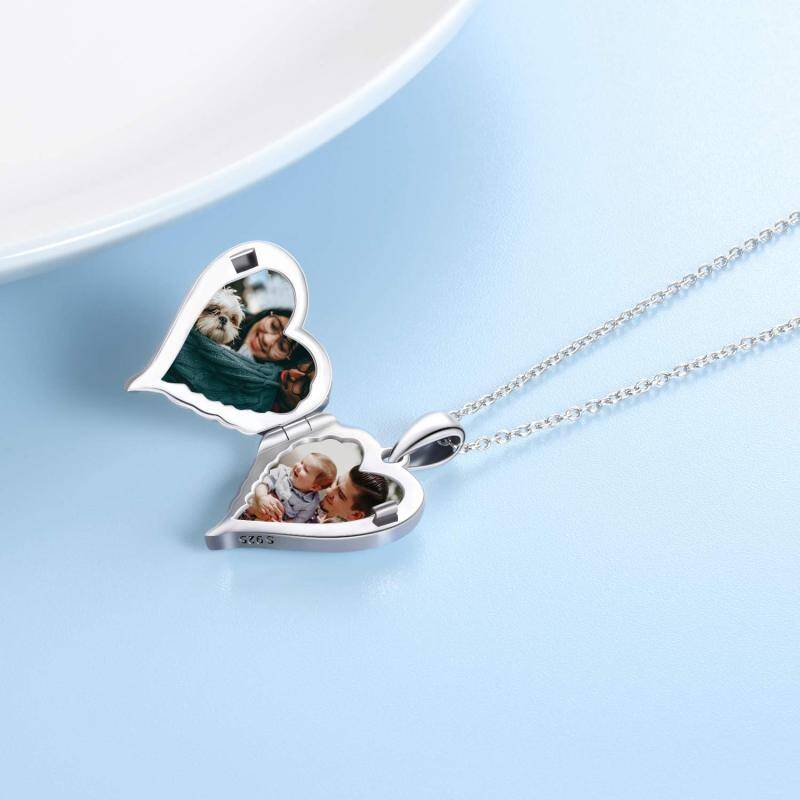 Sterling Silver Heart Angel Wing Personalized Photo Locket Necklace with Engraving Word-4