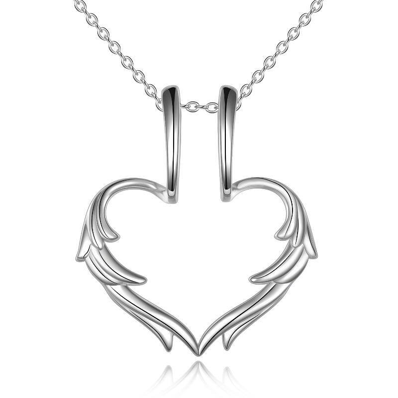 Sterling Silver Heart & Angel Wing Ring Holder Pendant Necklace-9