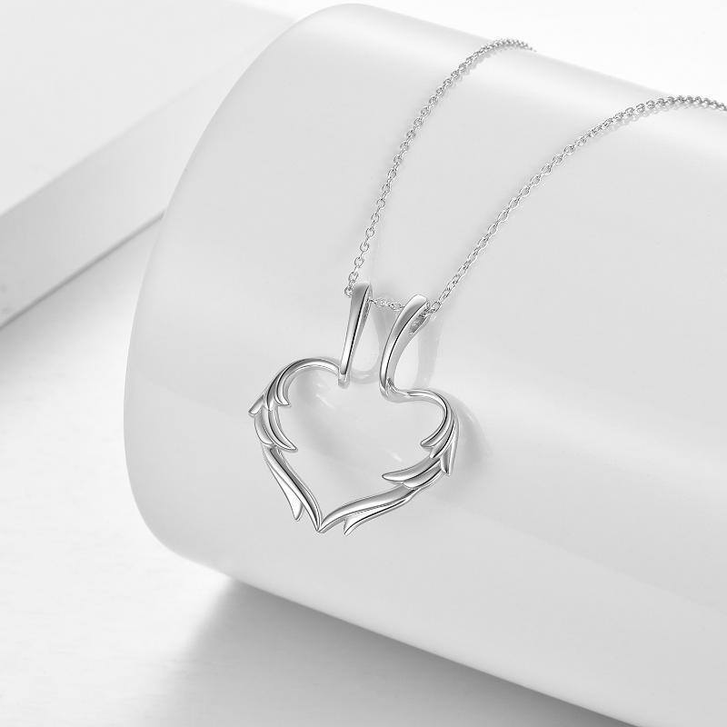 Sterling Silver Heart & Angel Wing Ring Holder Pendant Necklace-3