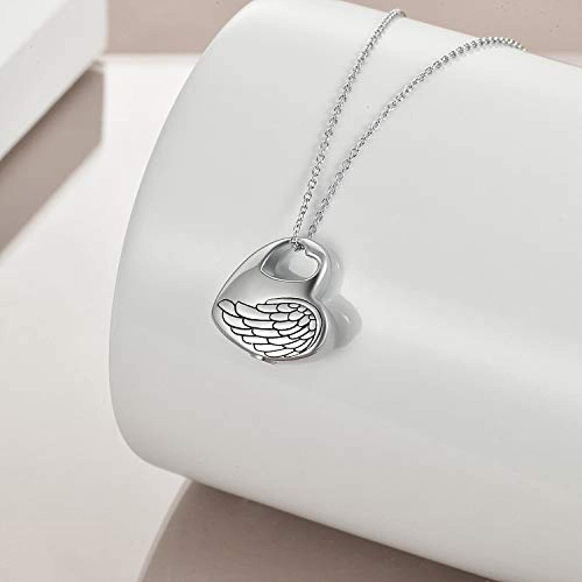 Collana in argento sterling con urna con ali d'angelo e cuore per le ceneri, con incisione Papà per sempre nel mio cuore-4