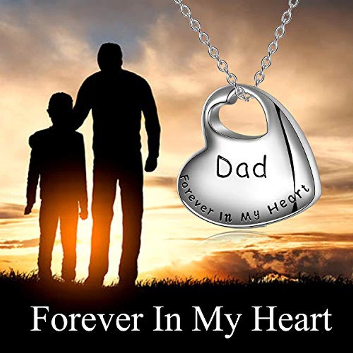 Sterling Silver Heart & Angel Wing Urn Necklace For Ashes Engraved Dad Forever In My Heart-6