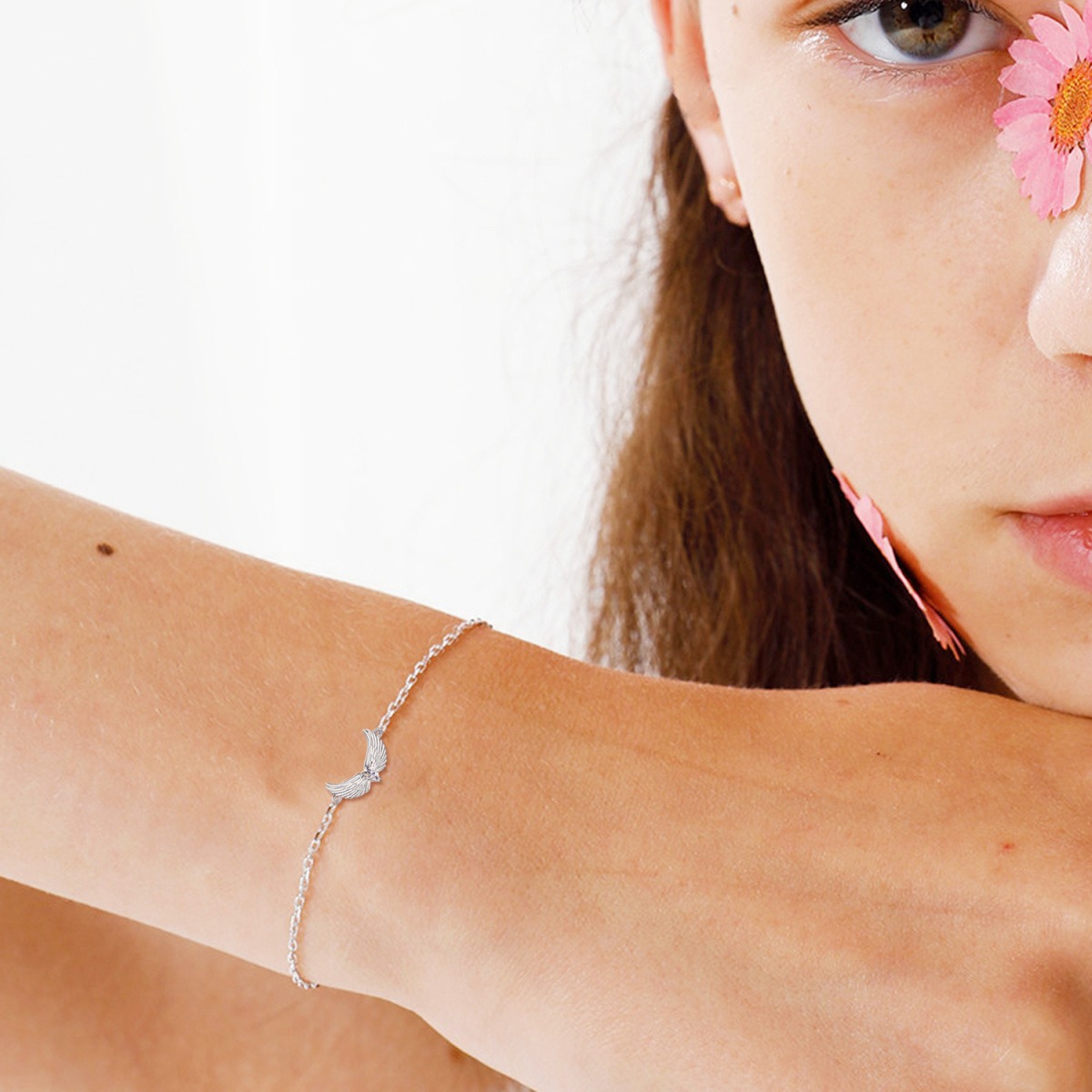 Armband mit Engelsflügel-Anhänger aus Sterlingsilber mit Herz und Zirkonia-2