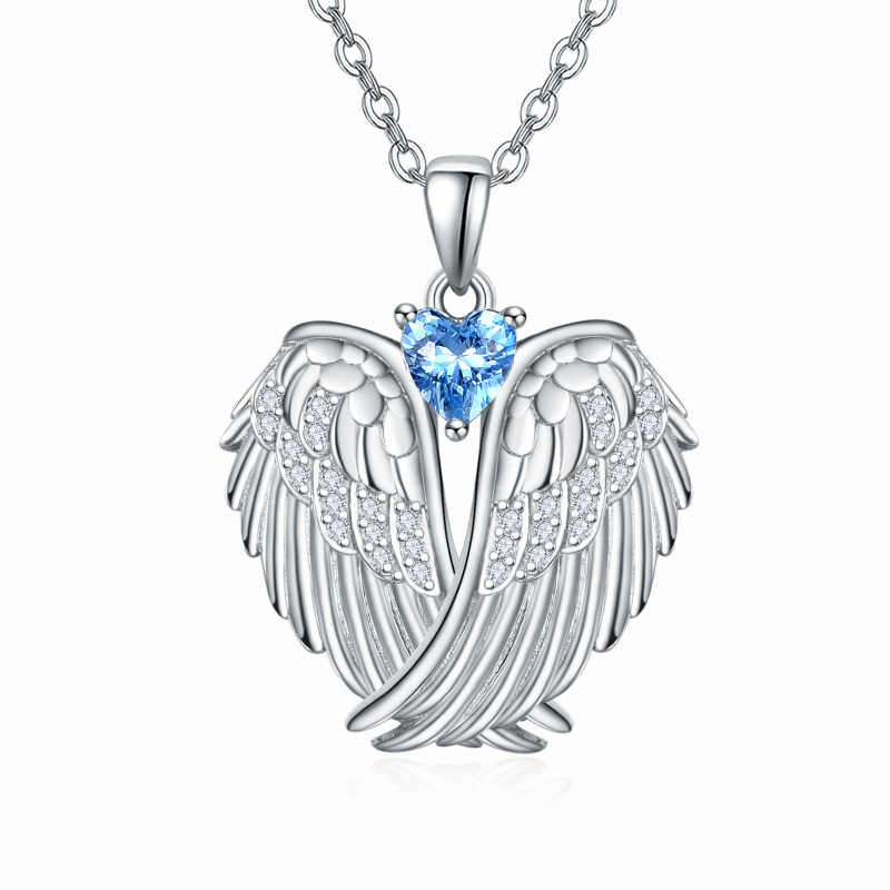Sterling Silver Cubic Zirconia Heart Angel Wings Pendant Necklace-17