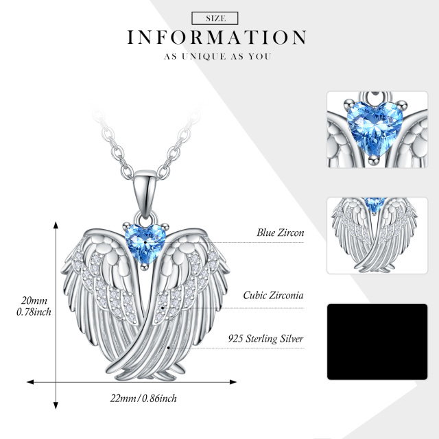 Sterling Silver Cubic Zirconia Heart Angel Wings Pendant Necklace-6