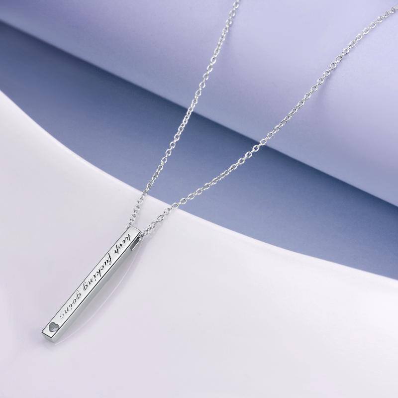 Sterling Silver Heart Bar Necklace with Engraved Word-3