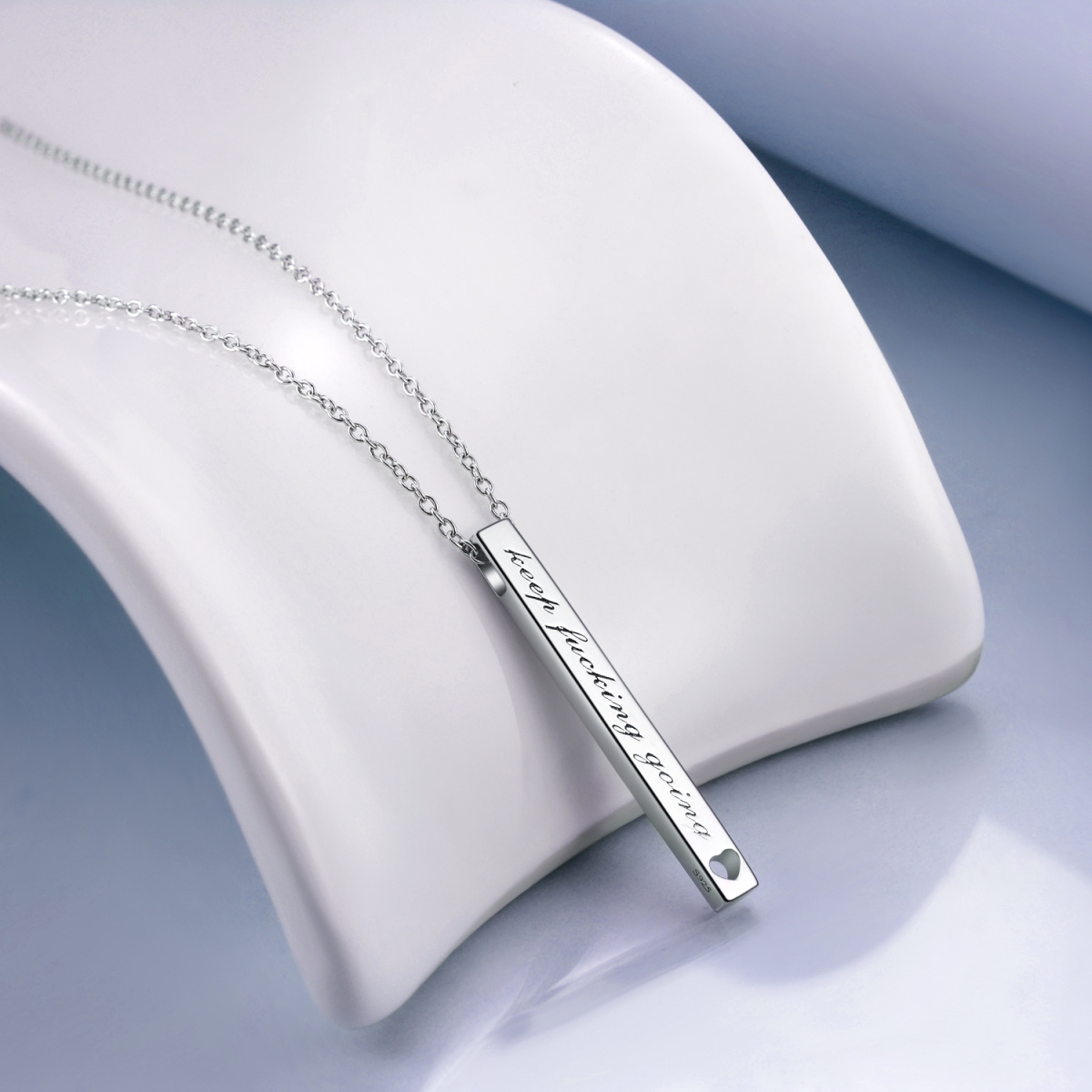 Sterling Silver Heart Bar Necklace with Engraved Word-4