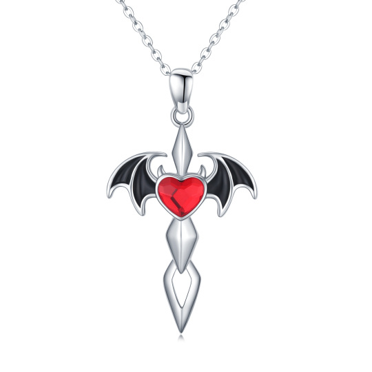 Sterling Silver Heart Cubic Zirconia Bat Pendant Necklace