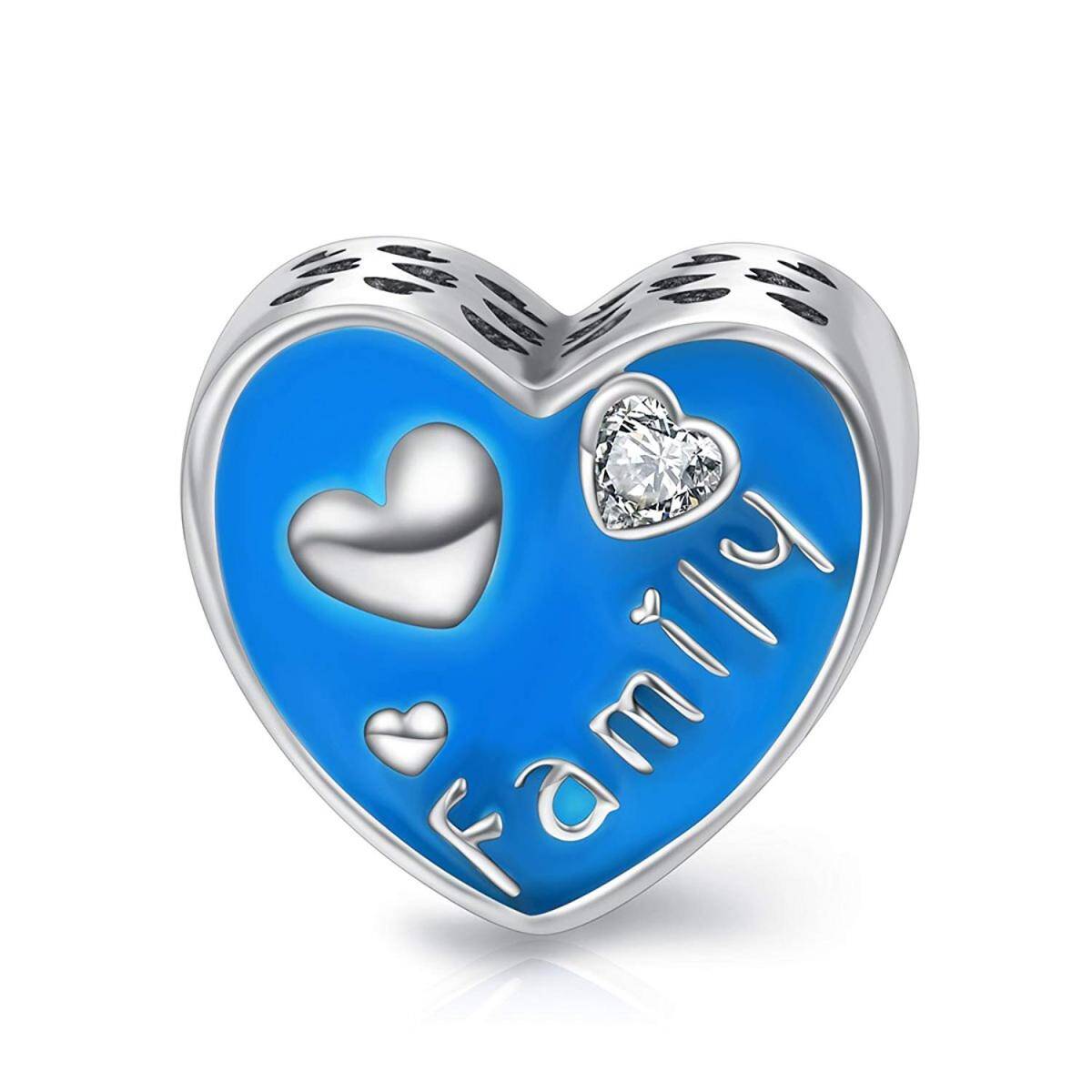 Sterling Silver Cubic Zirconia Heart Bead Charm with Engraved Word-1