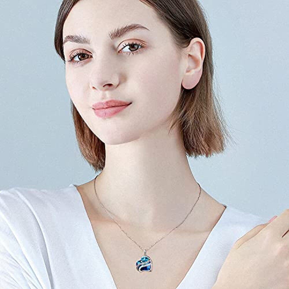 Collar Colgante Corazón Plata de Ley Cristal Azul Grabado Mamá Te Quiero Para Siempre-2