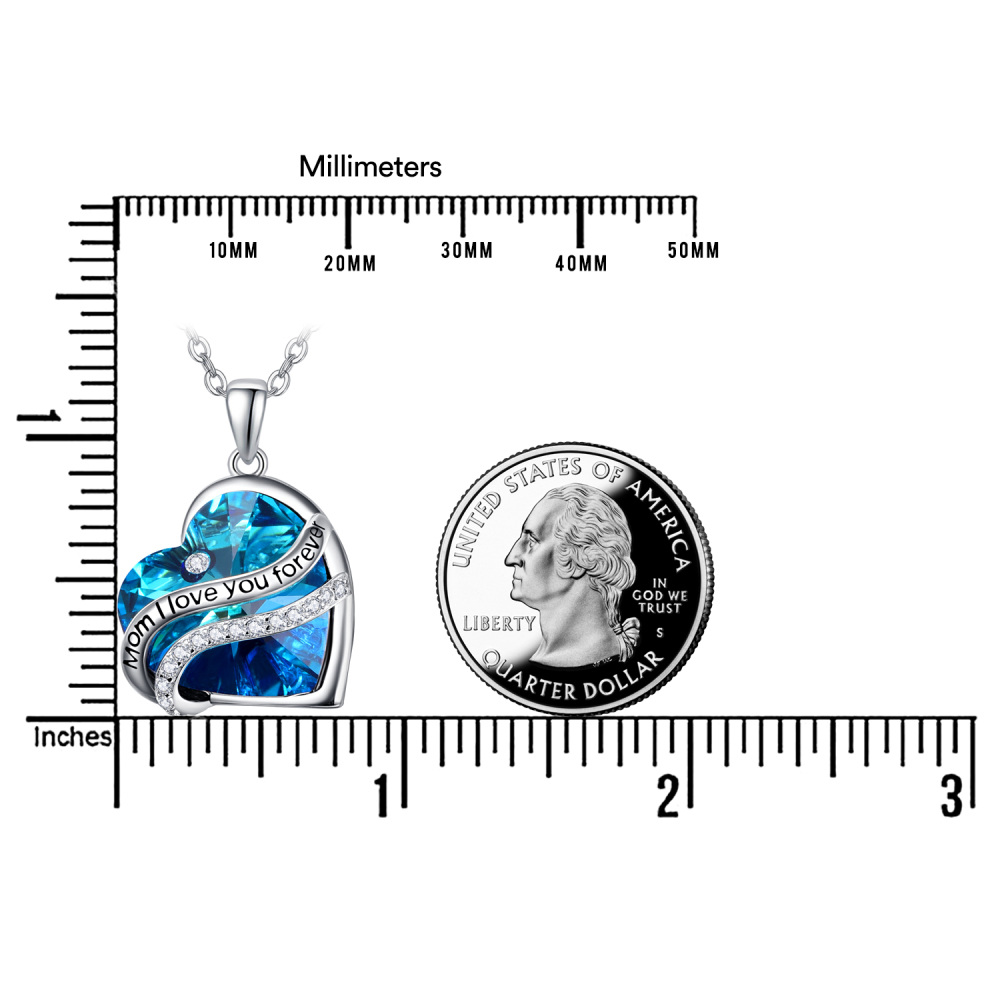 Collar Colgante Corazón Plata de Ley Cristal Azul Grabado Mamá Te Quiero Para Siempre-5