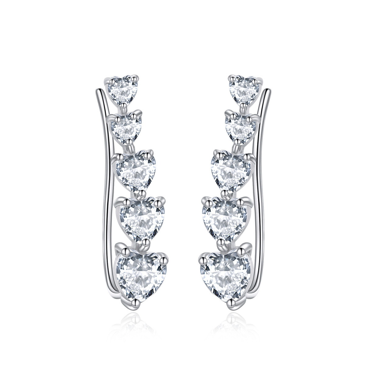 Sterling Silver Heart Cubic Zirconia Climber Earrings For Women-1