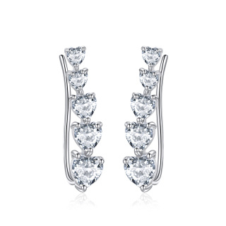 Sterling Silver Heart Cubic Zirconia Climber Earrings For Women-1