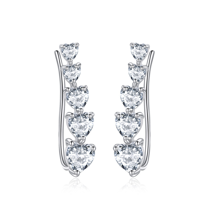Boucles d'oreilles grimpeur en forme de cœur en argent sterling et zircone cubique pour femme-4
