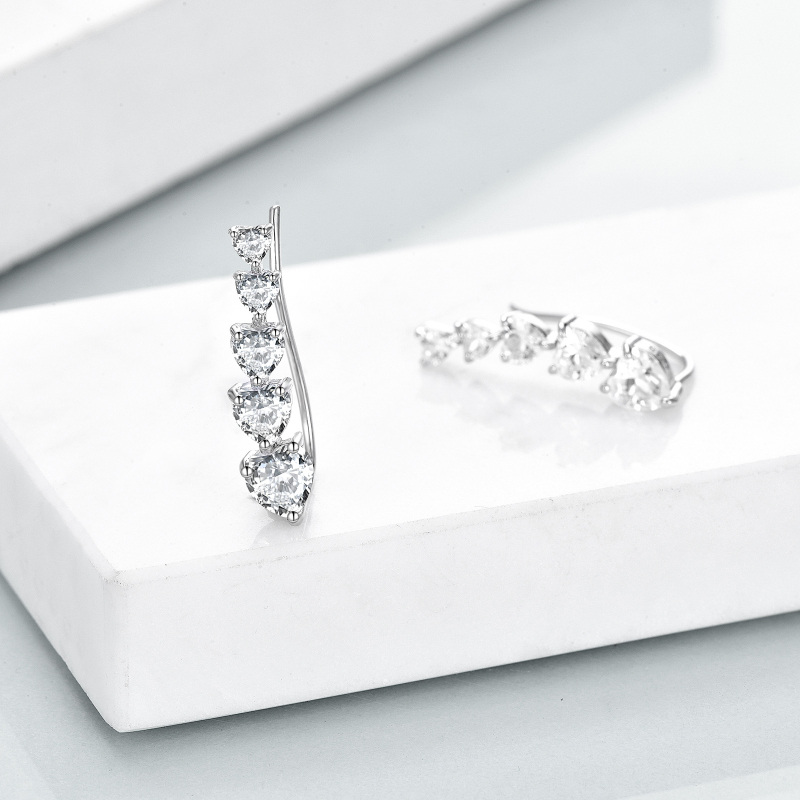 Damskie kolczyki ze srebra próby sześciennej z cyrkoniami w kształcie serca-4