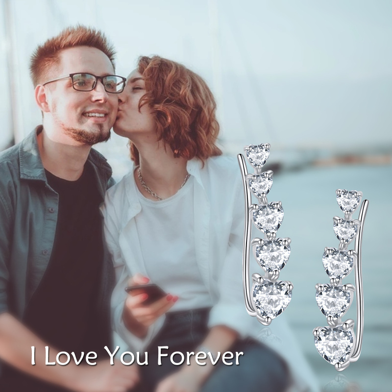 Damskie kolczyki ze srebra próby sześciennej z cyrkoniami w kształcie serca-5