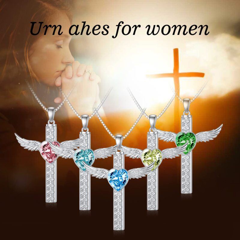 Sterling Silver Heart Cross Feather Engraved Urn Necklace for Ashes for Women Men-7