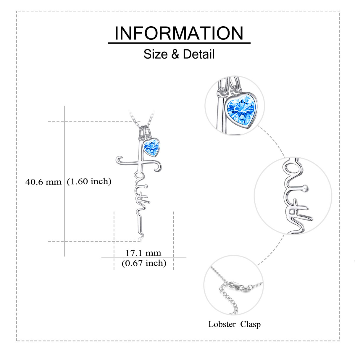 Sterling Silber Herz Cubic Zirkonia Kreuz Anhänger Halskette mit eingraviertem Wort-4