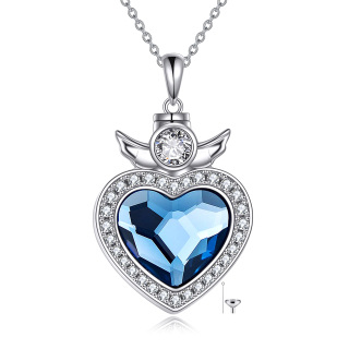 Sterling Silver Heart Crystal Angel Wing Urn Necklace For Ashes-7