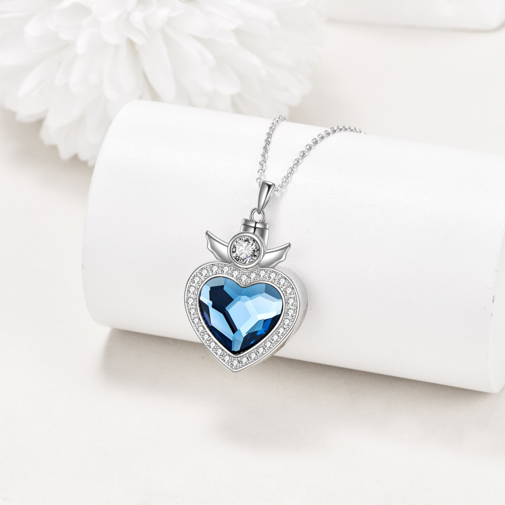 Sterling Silver Heart Crystal Angel Wing Urn Necklace For Ashes-3