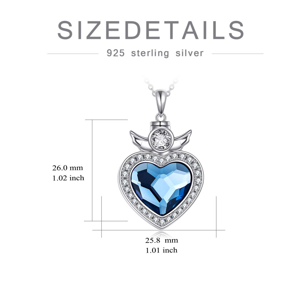 Sterling Silver Heart Crystal Angel Wing Urn Necklace For Ashes-5