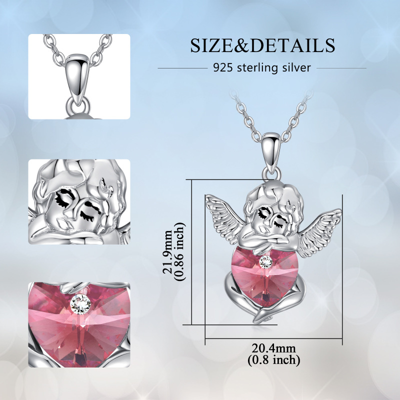 Sterling Silver Heart Crystal Angel Wings Pendant Necklace-6