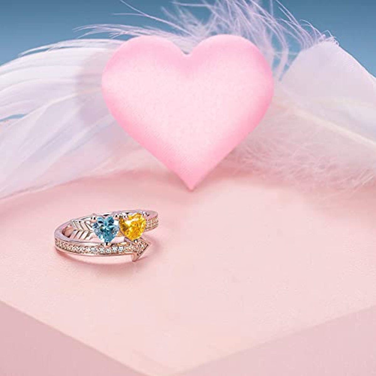 Sterling Silver Heart Crystal Birthstone Ring-3