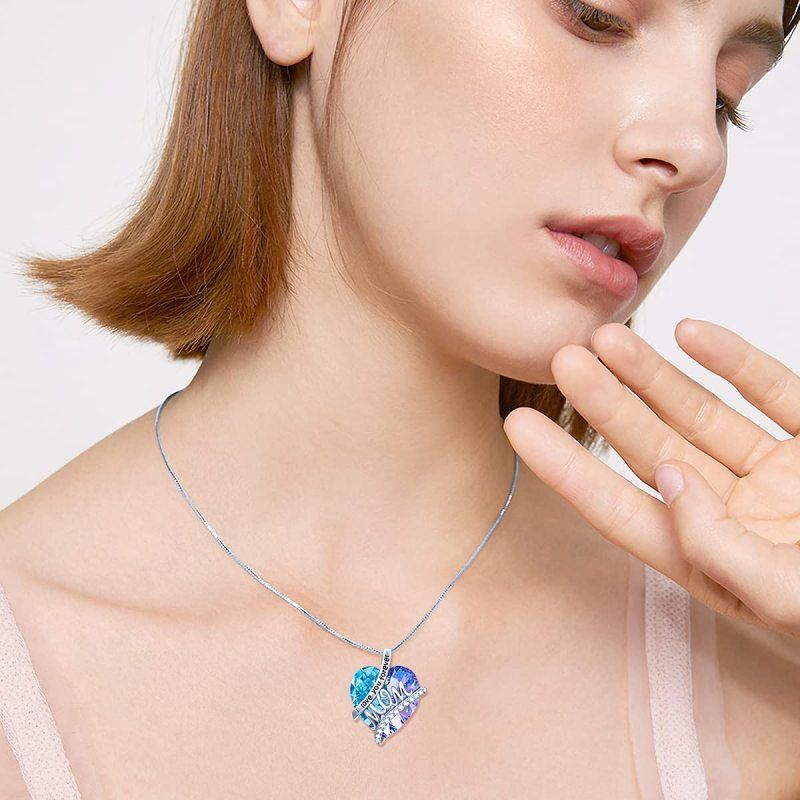 Sterling Silver Heart Crystal Engraved Box Chain Necklace for Women-2