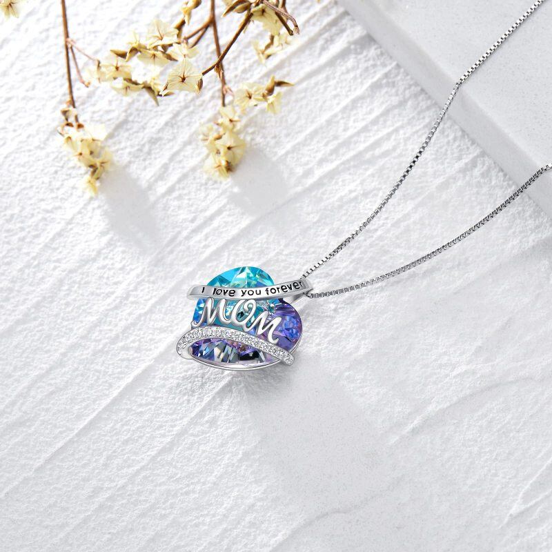 Sterling Silver Heart Crystal Engraved Box Chain Necklace for Women-4