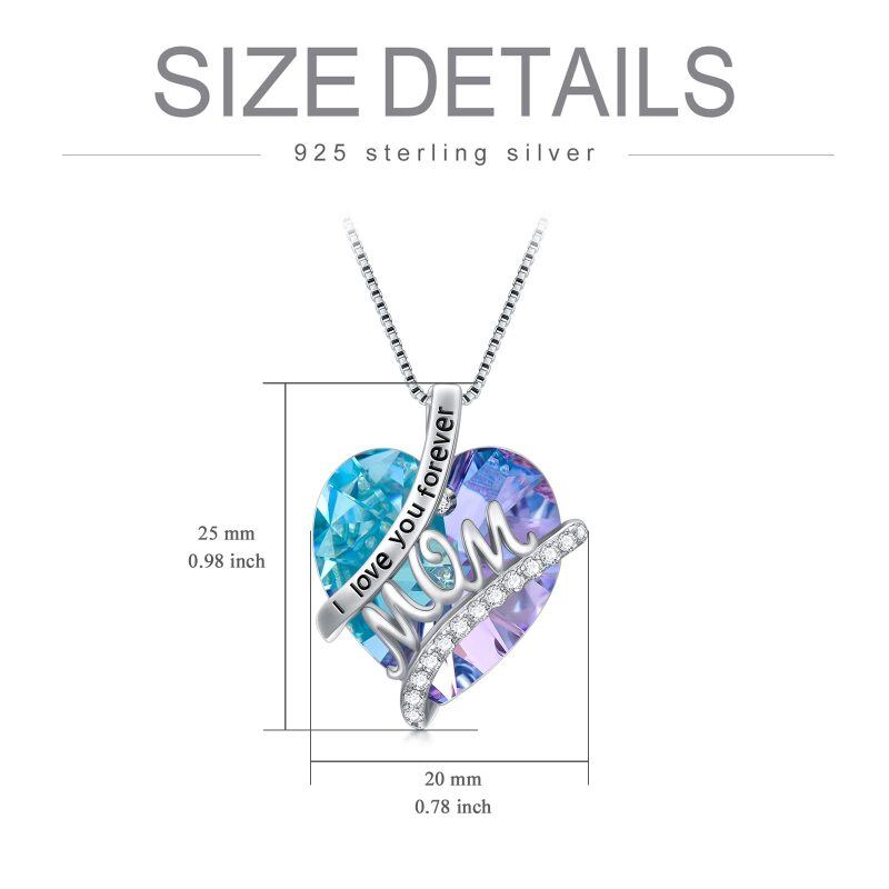 Sterling Silver Heart Crystal Engraved Box Chain Necklace for Women-5