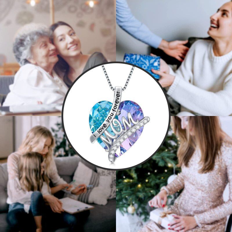 Sterling Silver Heart Crystal Engraved Box Chain Necklace for Women-6