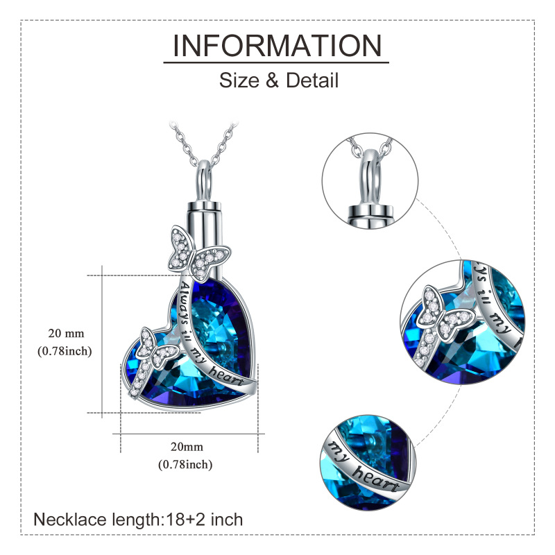 Sterling zilveren hartkristal met vlinderurnketting voor as met gegraveerd woord voor vrouwen-6