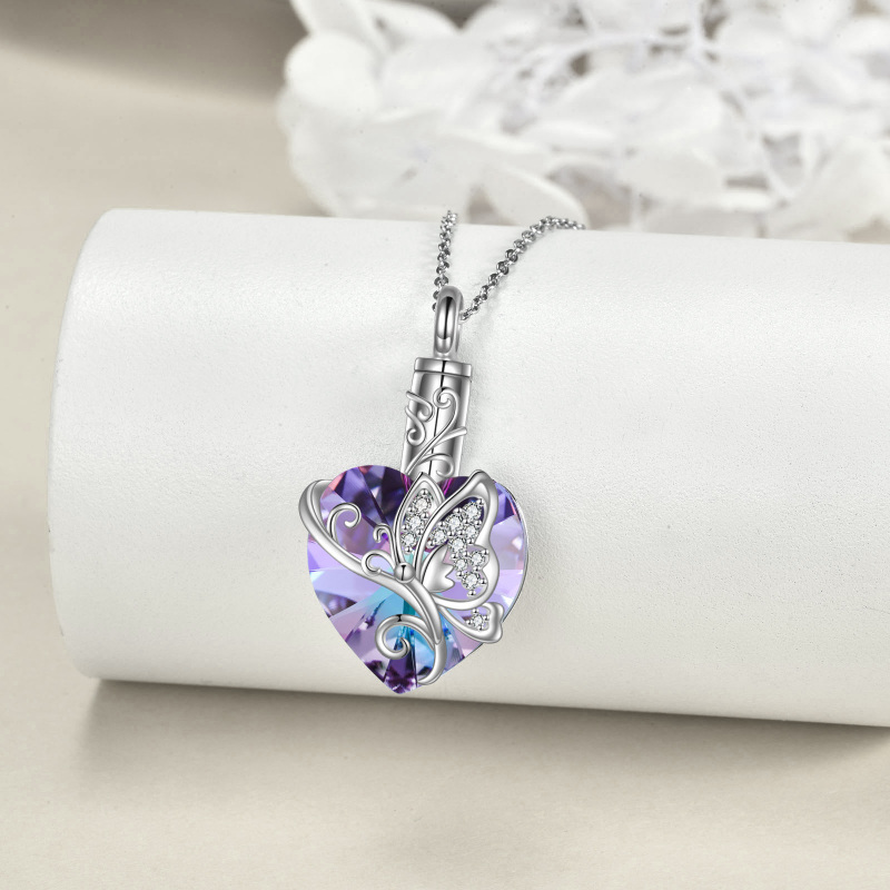 Sterling Silver Heart Crystal Butterfly Urn Necklace for Ashes-4