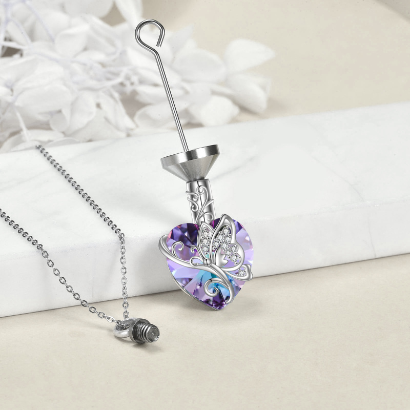 Sterling Silver Heart Crystal Butterfly Urn Necklace for Ashes-5