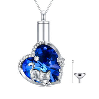 Sterling Silver Heart Crystal Cat & Rose Heart Urn Necklace For Ashes For Women-13