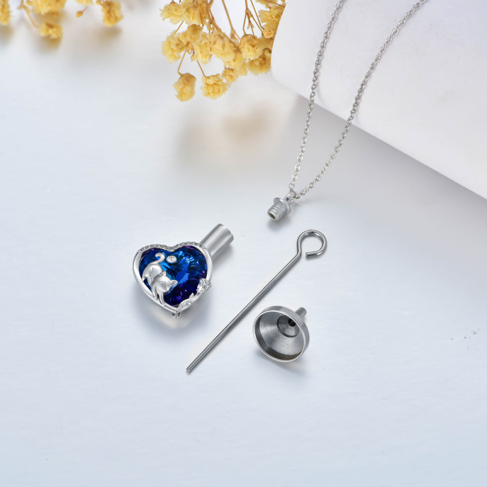 Sterling Silver Heart Crystal Cat & Rose Heart Urn Necklace For Ashes For Women-3