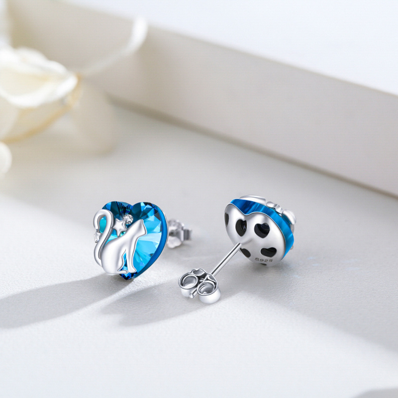 Brincos de prata esterlina com coração e cristal para gato, melhor amiga feminina-3
