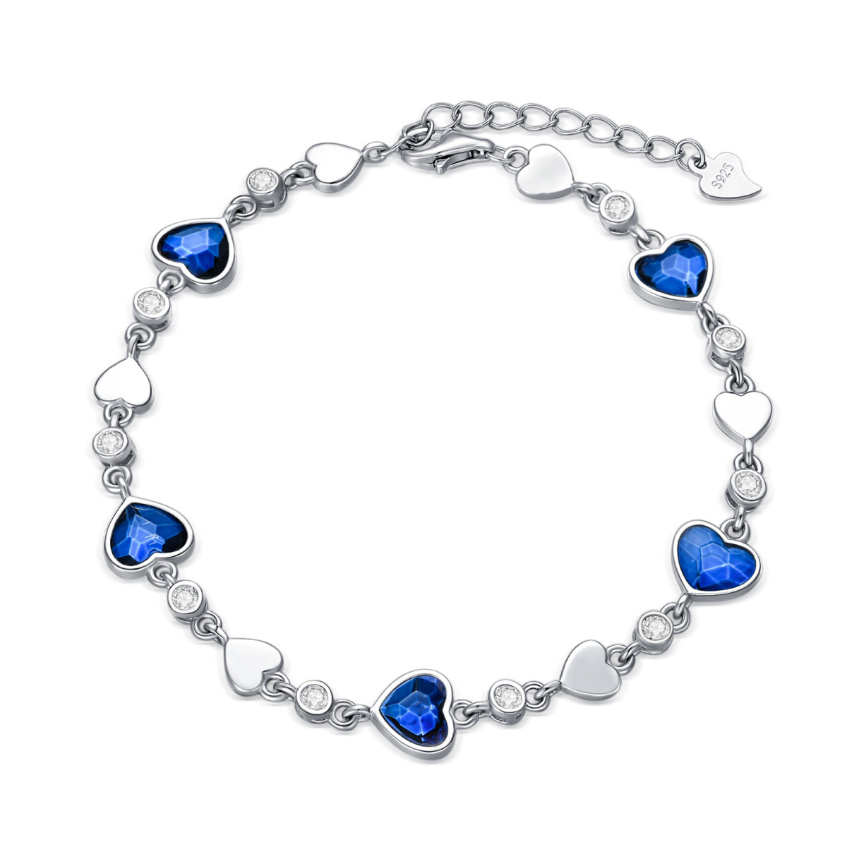 Pulseira de corrente de zircônia cúbica de cristal de coração de prata esterlina para mulheres-1