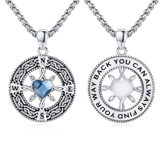 Sterling Silver Heart Crystal Compass Pendant Necklace-7